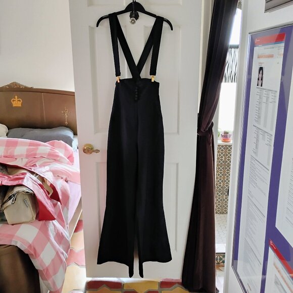 Vintage 1993 Black High Waisted 1930's Style Suspender Bootcut Trousers Sz L - Picture 1 of 5